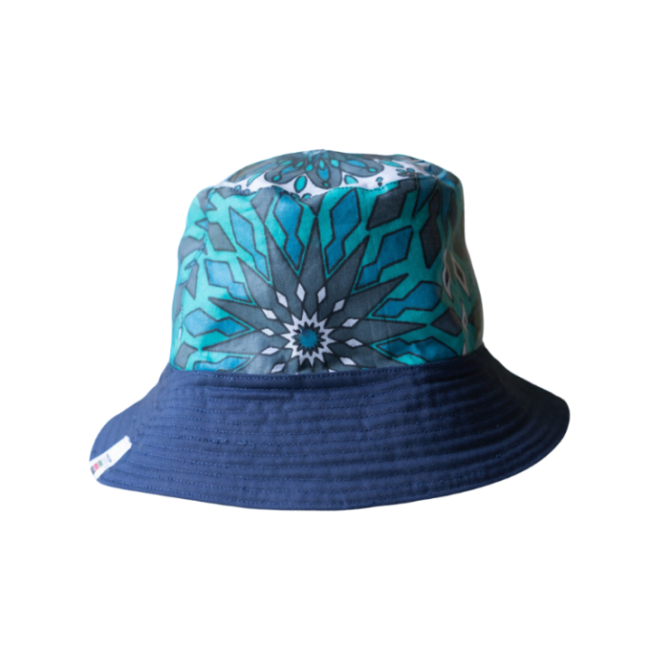 Signature Safari Navy Blue Bucket Hat Two Sided with Emerald Green Leso