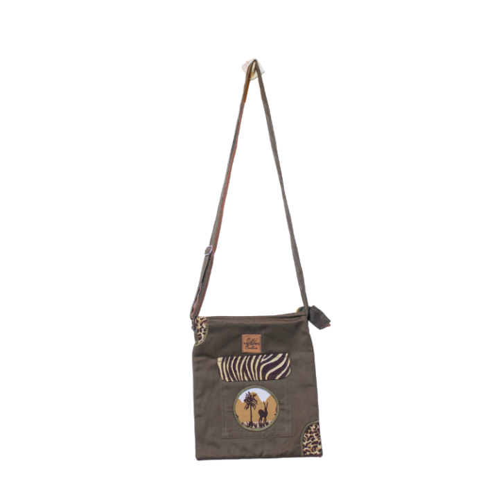 Signature Safari Unisex Jungle Green Canvas Sling Bags with Antelope Print