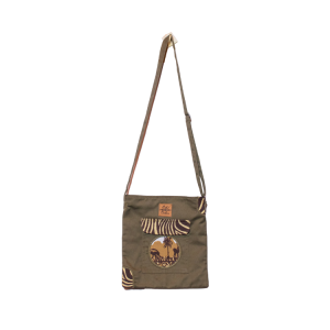 Signature Safari Unisex Jungle Green Canvas Sling Bags with Monkey and Antelope Print