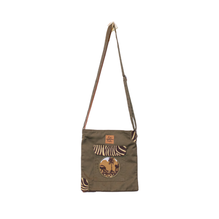 Signature Safari Unisex Jungle Green Canvas Sling Bags with Monkey and Antelope Print