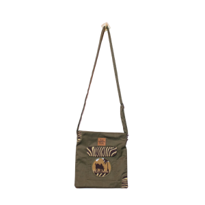 Signature Safari Unisex Jungle Green Canvas Sling Bags with Rhino Print