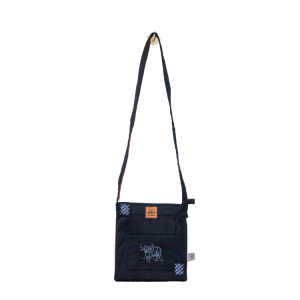 Signature Safari Unisex Black Canvas Sling Bags with Buffalo No Adjuster