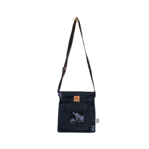 Signature Safari Unisex Black Canvas Sling Bags with Giraffe