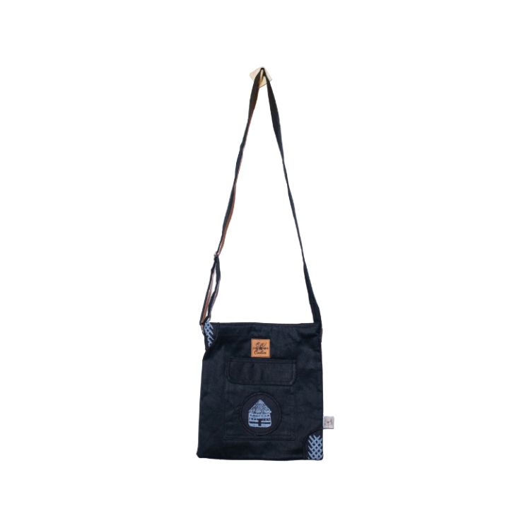 Signature Safari Unisex Black Canvas Sling Bags with Hut
