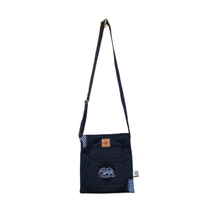 Signature Safari Unisex Navy Blue Canvas Sling Bags with Elephant Animal Print