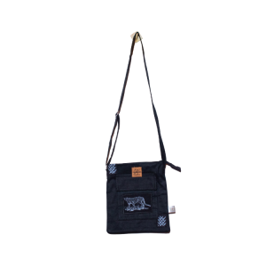 Signature Safari Unisex Black Canvas Sling Bags with Cheetah