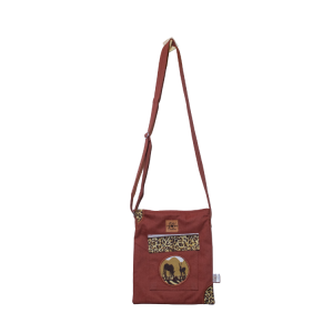 Signature Safari Unisex Brown Canvas Sling Bags with Antelope and Zebra Silhouette