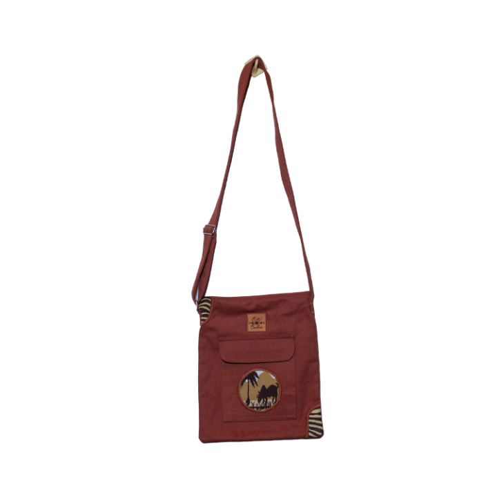 Signature Safari Unisex Brown Canvas Sling Bags with Rhino Silhouette