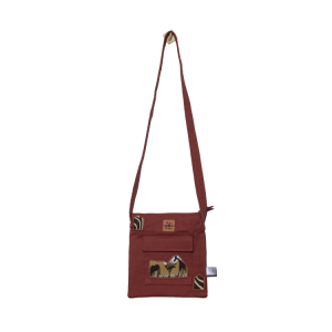 Signature Safari Unisex Brown Canvas Sling Bags with Giraffe and Zebra Silhouette