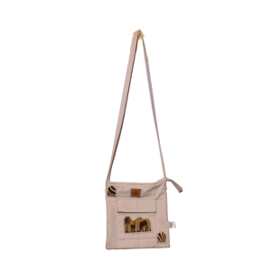 Signature Safari Unisex Cream Canvas Sling Bags with Antelope and Zebra Silhouette with No Sling Adjuster