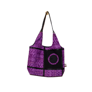 Signature Purple Floral Ankara Tote Bag with Ankara Round Ring inside Square