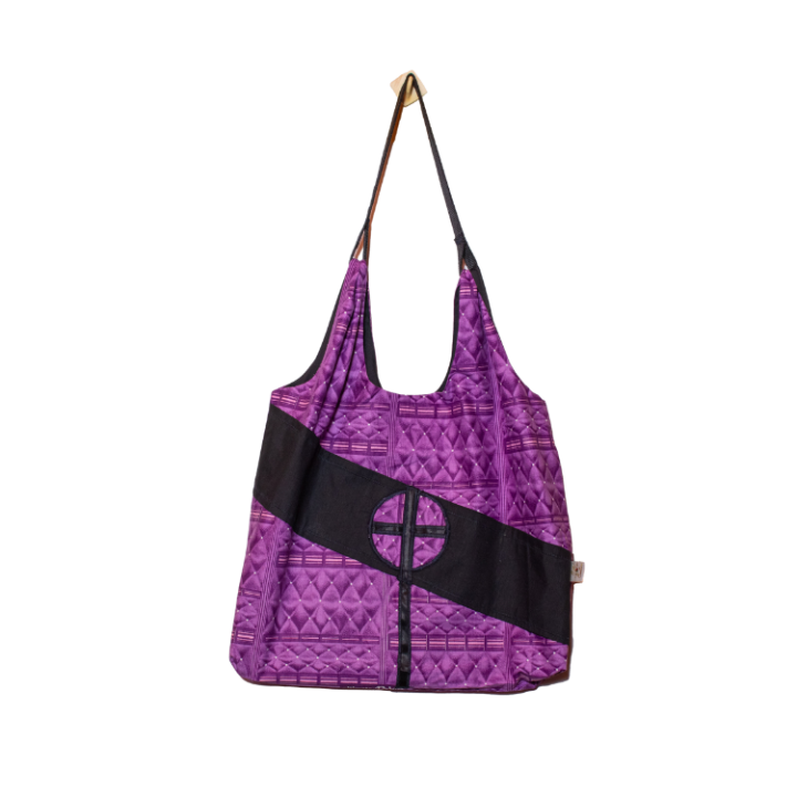 Signature Purple Floral Ankara Tote Bag with Circular Cross