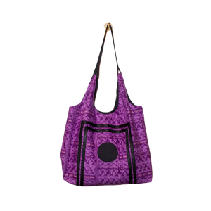 Signature Purple Floral Ankara Tote Bag with Double Framed Black Circle