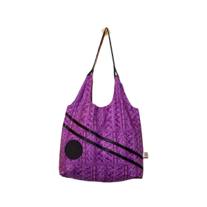 Signature Purple Floral Ankara Tote Bag with Double Diagonal and Verticle Design Circle