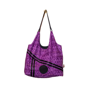 Signature Purple Floral Ankara Tote Bag with Double Diagonal and Circular Design