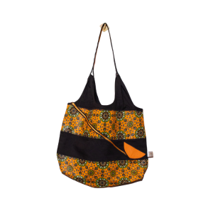 Signature Orange Floral Leso Tote Bag with Black Patch Works