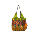 Signature Orange Green Brown Floral Leso Tote Bag with Gold strip