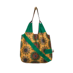 Signature Brown Floral Leso Tote Bag with Light Green Patch Works Arrow Shape