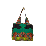 Signature Brown Floral Leso Tote Bag with Dark Green Patch Works Wave Shape