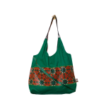 Signature Plain Green Brown Floral Leso Tote Bag with Green Ribbon diagnal
