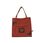 Signature Brown Canvas Cotton Tote Bags with Dark Brown Square African Print with Elephant straps
