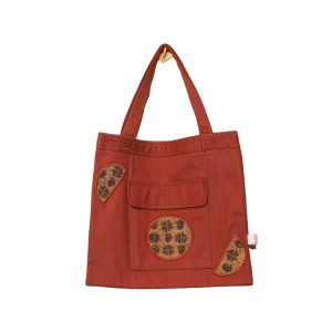 Signature Brown Canvas Cotton Tote Bags with Light Brown Circular African Print