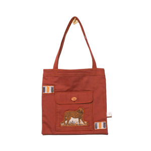 Signature Brown Canvas Cotton Tote Bags with cheetah