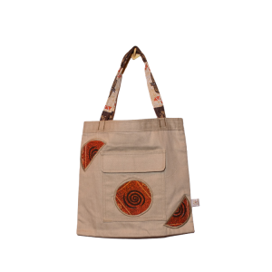 Signature Light Green Canvas Cotton Tote Bags with Orange Circular African Print with african print strap