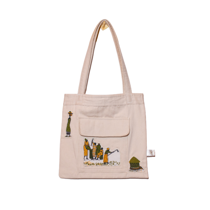 Signature Cream Canvas Cotton Tote Bags with Kenyan Village