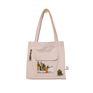 Signature Light Green Canvas Cotton Tote Bags with Brown Elephant