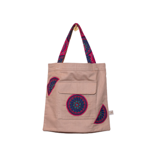 Signature Light Pink Canvas Cotton Tote Bags with Blue and Pink Leso with leso strap