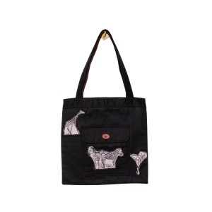 Signature Black Canvas Cotton Tote Bags with Zebra