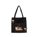 Signature Black Canvas Cotton Tote Bags with Leopard