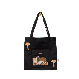 Signature Black Canvas Cotton Tote Bags with Leopard