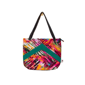 Signature Zebra Ankara Tote Bags with Single Green Inverted V Strip