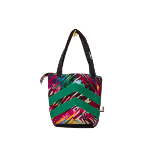 Signature Zebra Ankara Tote Bags with Double Green Inverted V Strip