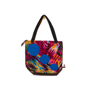 Signature Zebra Ankara Tote Bags with Triple Blue Circular Design