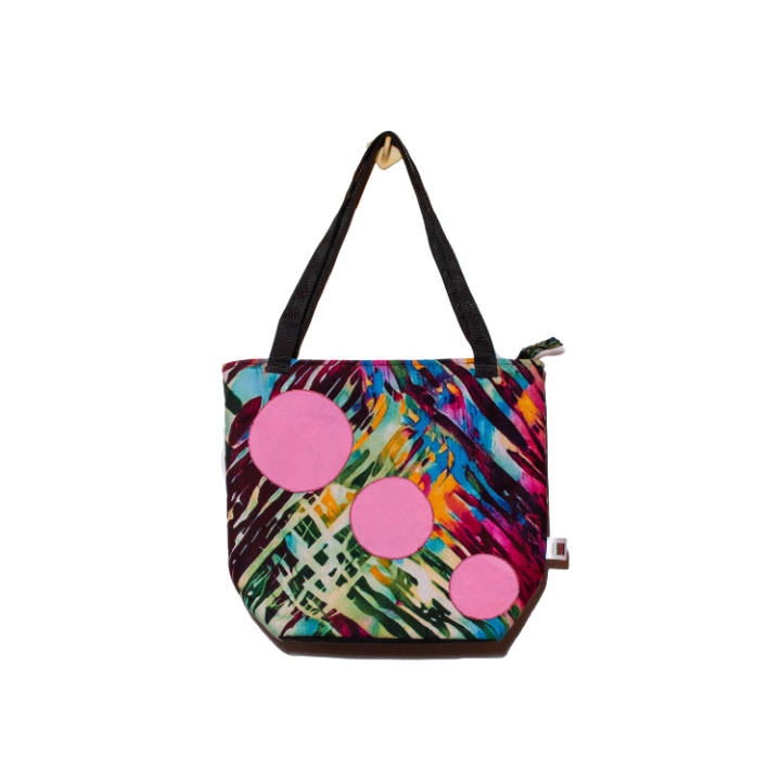 Signature Zebra Ankara Tote Bags with Triple Pink Circular Design