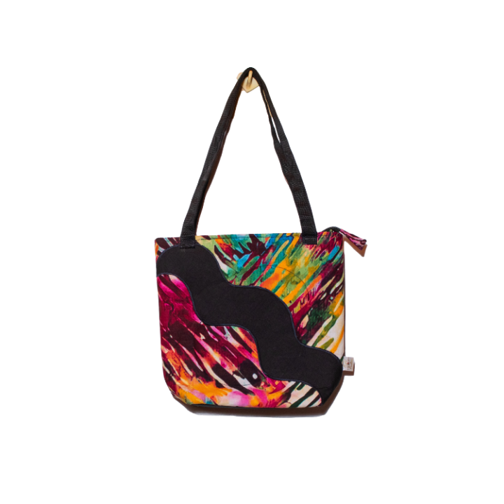 Signature Zebra Ankara Tote Bags with Black Wavy Design