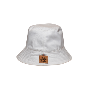 Signature Safari White Canvas Bucket Hat Two Sided with Plain and Blue Animal Print