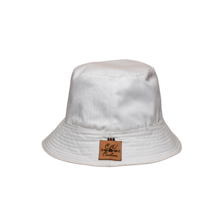Signature Safari White Canvas Bucket Hat Two Sided with Plain and Blue Animal Print