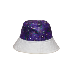 Signature Safari White Canvas Bucket Hat Two Sided with Plain and Purple Floral Leso Print