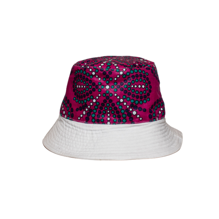 Signature Safari White Canvas Bucket Hat Two Sided with Plain and Maroon Floral Leso Print