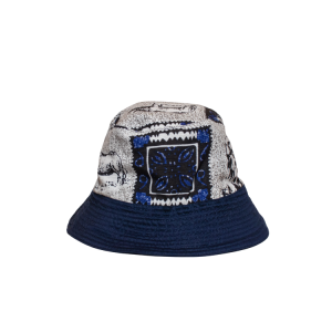 Signature Safari Blue Canvas Bucket Hat Two Sided with Plain and Blue Animal Print