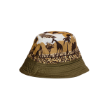 Signature Safari Jungle Green Canvas Bucket Hat Two Sided with Plain and Brown Animal Print