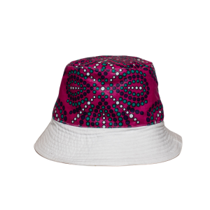Signature Safari White Canvas Bucket Hat Two Sided with Plain and Pink Floral Leso Print