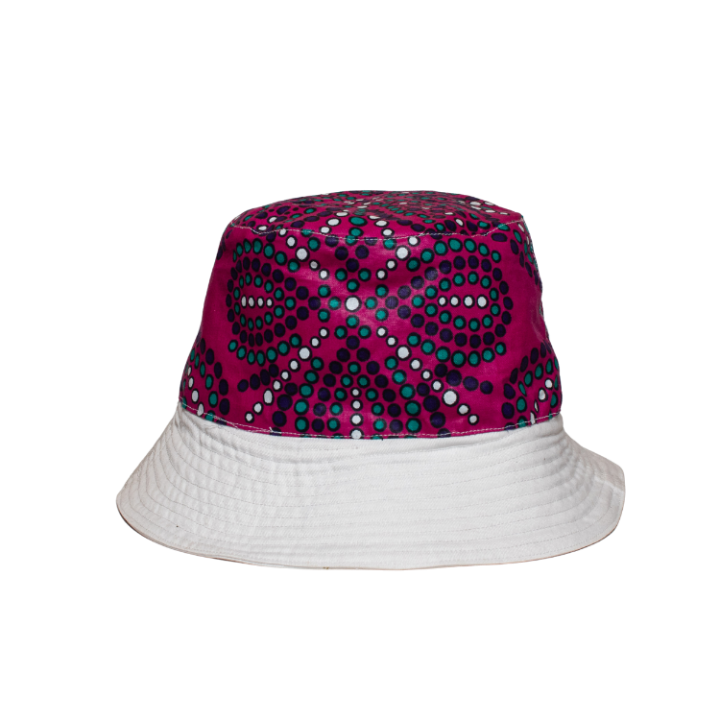 Signature Safari White Canvas Bucket Hat Two Sided with Plain and Pink Floral Leso Print