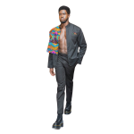 Men's Long Sleeved Black Jacket with one sided shoulder Ankara print