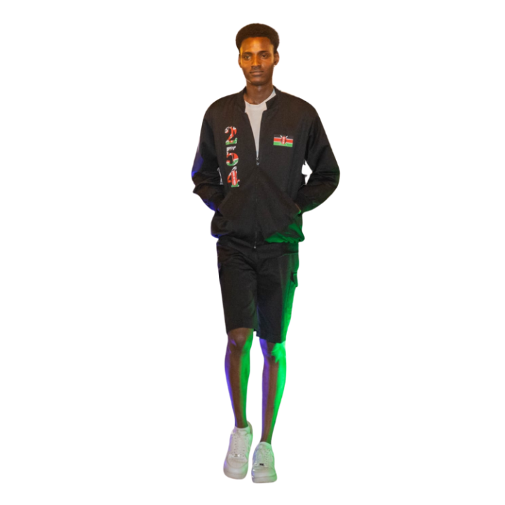 254 Black Bomber Jacket with Kenyan Flag detail
