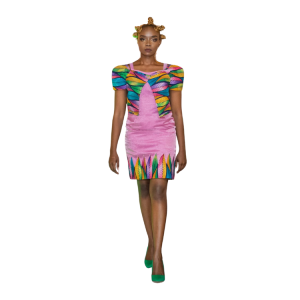 Ladies Ooh Organza Cropped Ankara Bolero Jacket and Organza strappy dress with HAND-MADE Ankara applique
